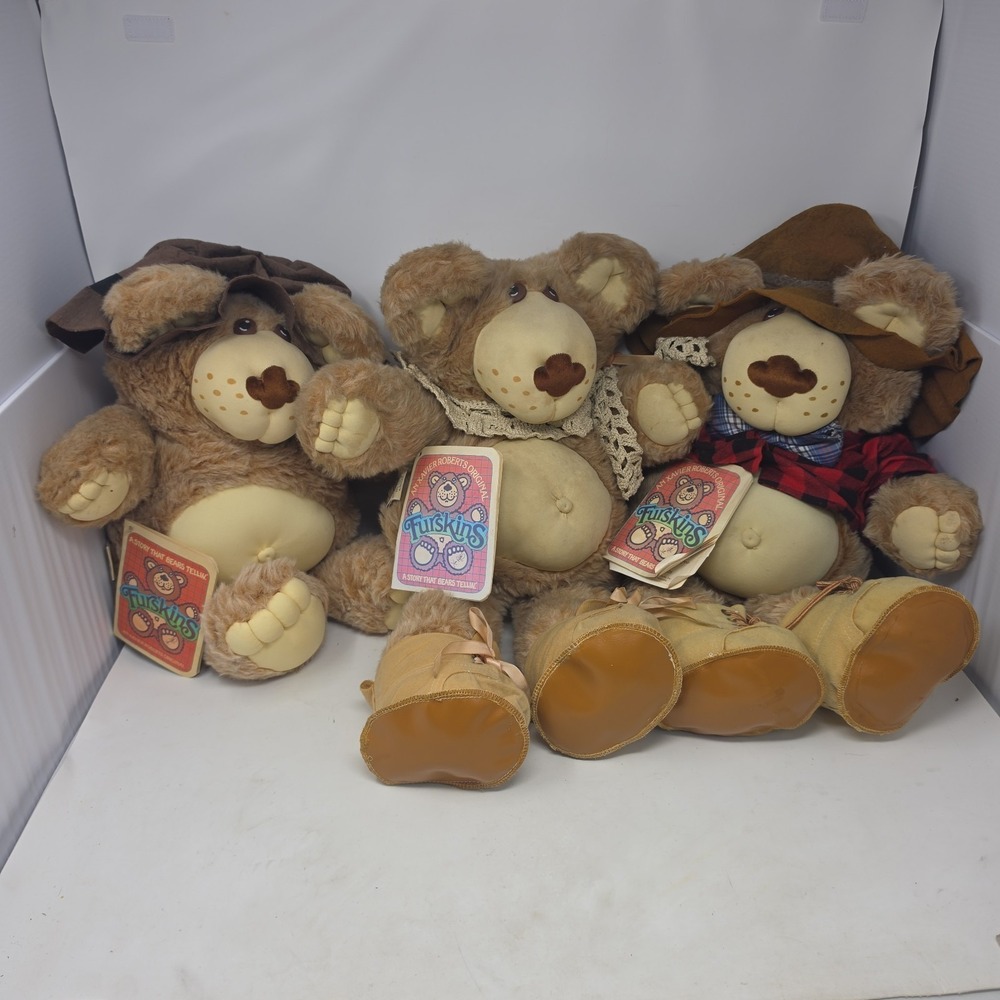 Cabbage Patch Bears Autographed Dudley Furskins 22" Large Teddy Bears Lot Of 3